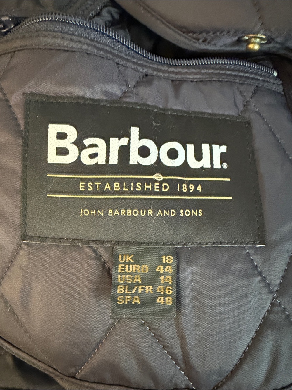 Barbour Quilted Puffer Jacket in Navy with Black Cord Collar - Picture 7 of 7